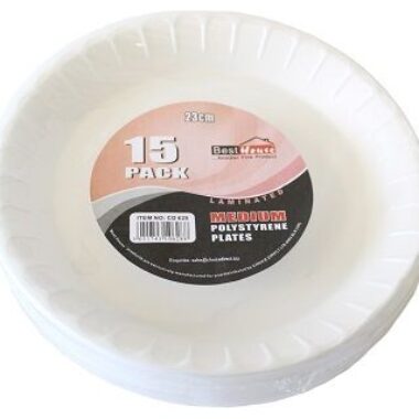 15 PACK MEDIUM POLYSTYRENE PLATES