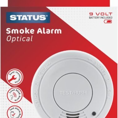 STATUS 9V Photoelectric Smoke Alarm, Battery Operated Fire Detector for Home Bedroom Kitchen Hallway, Includes 9V Battery, Easy Test Button, Low Battery Warning