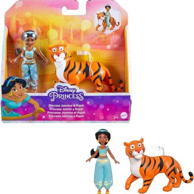 Mattel Disney Princess Toys, Princess Jasmine Posable Small Doll and Rajah Tiger Inspired by the Disney Movie Aladdin, Gifts for Kids