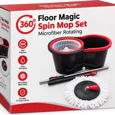 FLOOR SPIN MOP BUCKET SET MICROFIBER ROTATING WITH HEAD