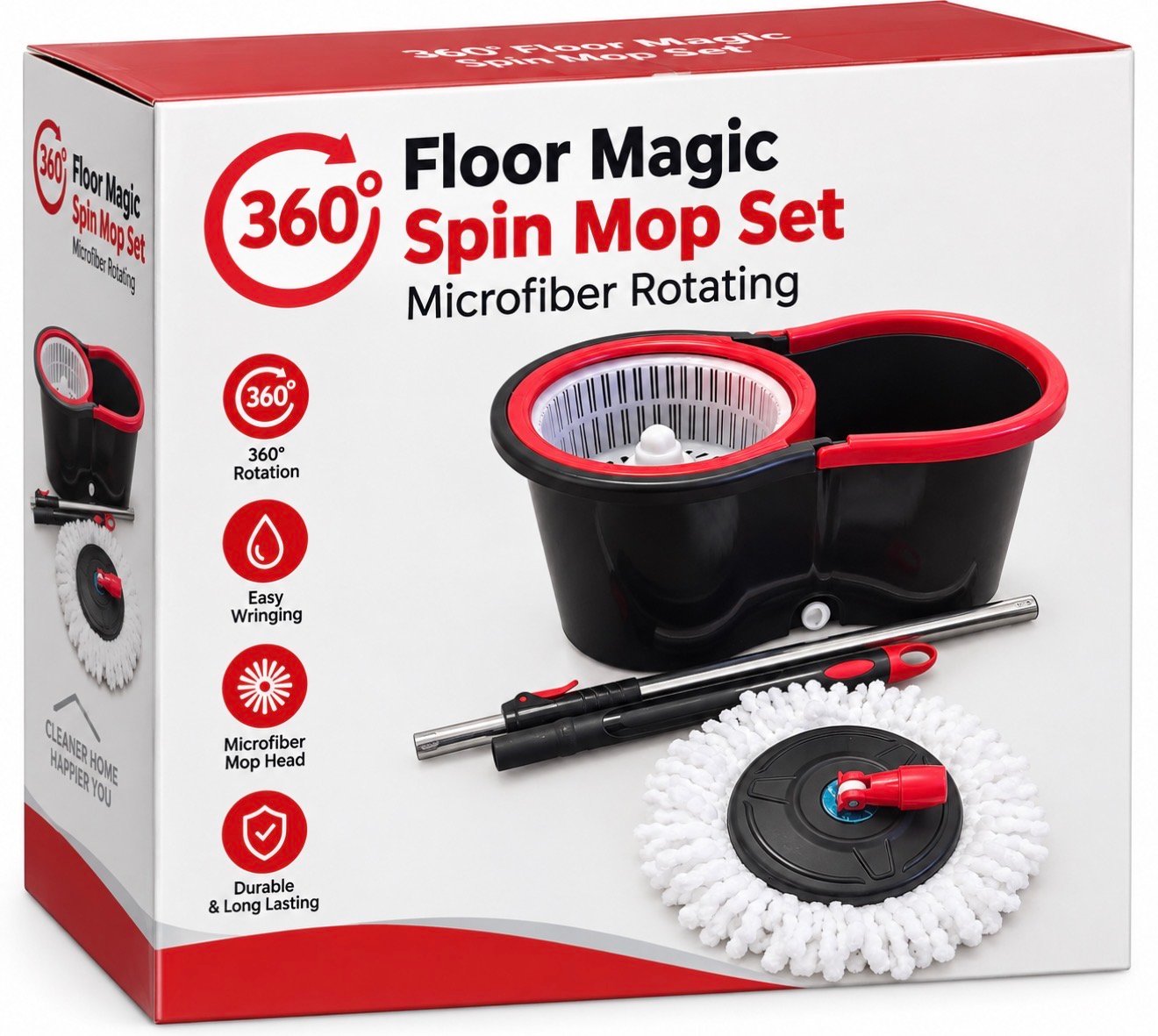 FLOOR SPIN MOP BUCKET SET MICROFIBER ROTATING WITH HEAD